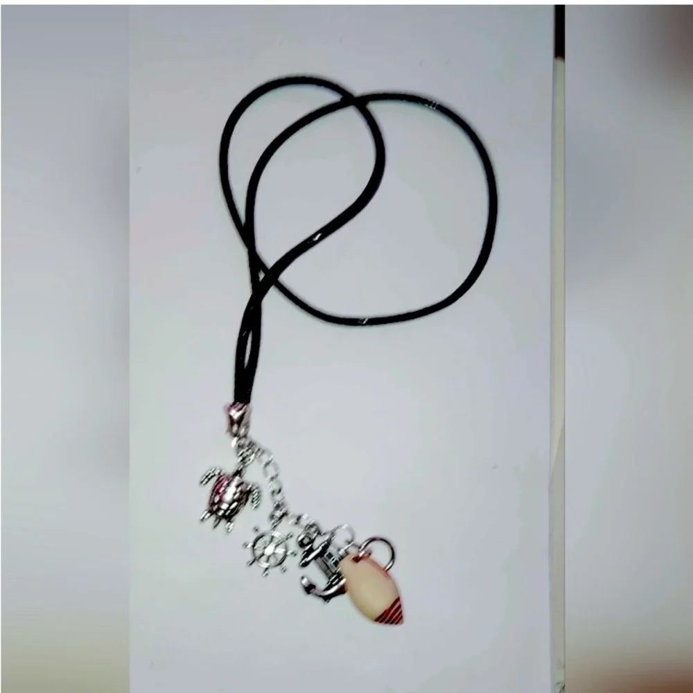 Handmade Nautical Charm Bookmark with Turtle Anchor Shell Ship Wheel Shark Tooth
